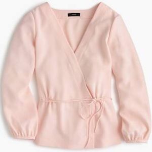 JCrew Drapey Crepe Faux Wrap Long Sleeve Top Blush